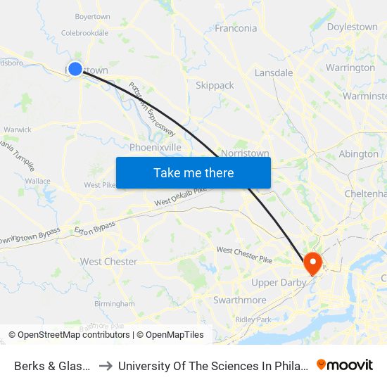 Berks & Glasgow to University Of The Sciences In Philadelphia map