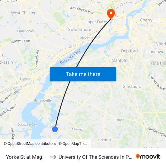 Yorke St at Magnolia St to University Of The Sciences In Philadelphia map