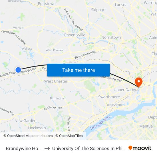 Brandywine Hospital to University Of The Sciences In Philadelphia map