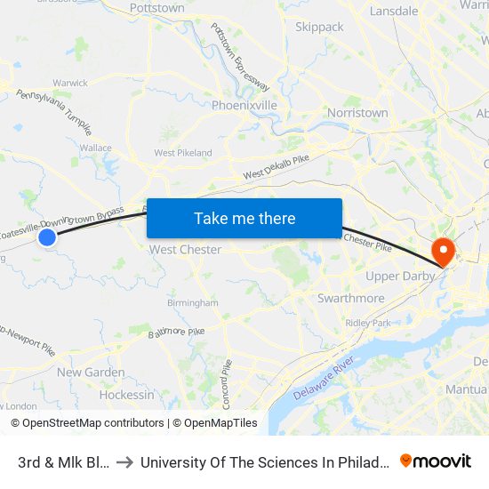 3rd & Mlk Blvd. to University Of The Sciences In Philadelphia map