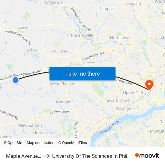 Maple Avenue 217 to University Of The Sciences In Philadelphia map