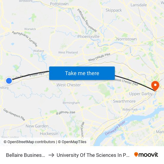 Bellaire Business Park to University Of The Sciences In Philadelphia map