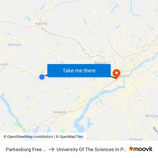 Parkesburg Free Library to University Of The Sciences In Philadelphia map