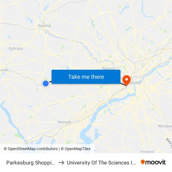 Parkesburg Shopping Center to University Of The Sciences In Philadelphia map