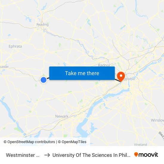 Westminster Place to University Of The Sciences In Philadelphia map