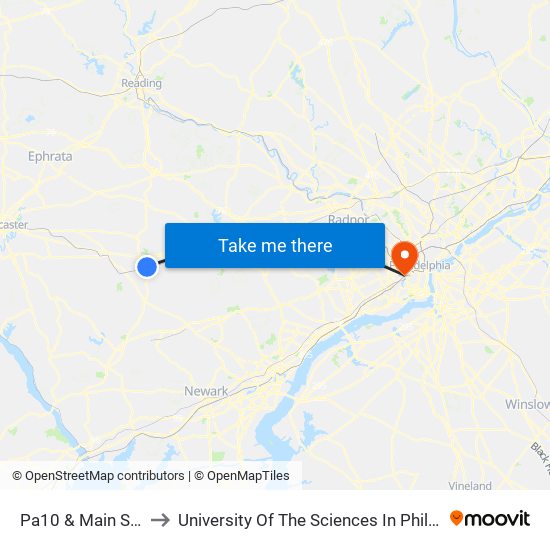 Pa10 & Main Street to University Of The Sciences In Philadelphia map