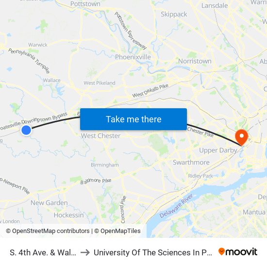 S. 4th Ave. & Walnut St. to University Of The Sciences In Philadelphia map