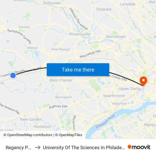 Regency Park to University Of The Sciences In Philadelphia map