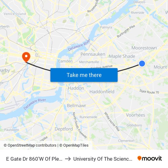 E Gate Dr 860'W Of Pleasant Valley Rd to University Of The Sciences In Philadelphia map