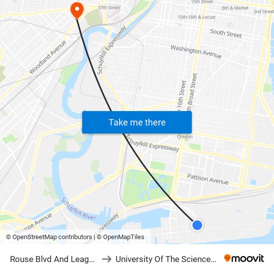 Rouse Blvd And League Island Blvd to University Of The Sciences In Philadelphia map