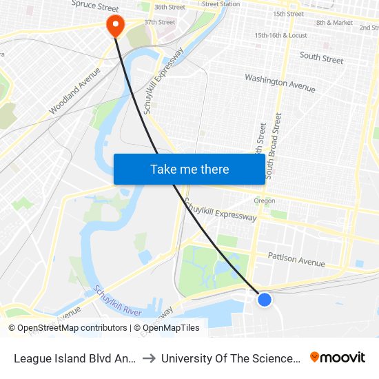 League Island Blvd And Intrepid Ave to University Of The Sciences In Philadelphia map