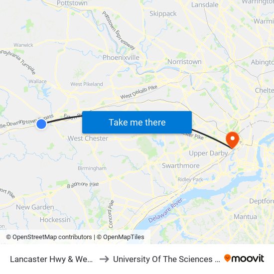 Lancaster Hwy & Wedgewood Rd to University Of The Sciences In Philadelphia map