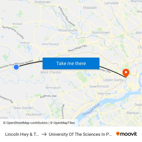 Lincoln Hwy & Toth Av to University Of The Sciences In Philadelphia map