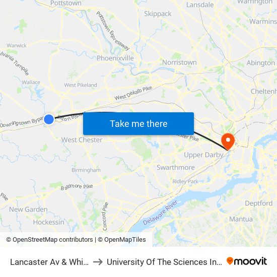 Lancaster Av & Whiteland Av to University Of The Sciences In Philadelphia map