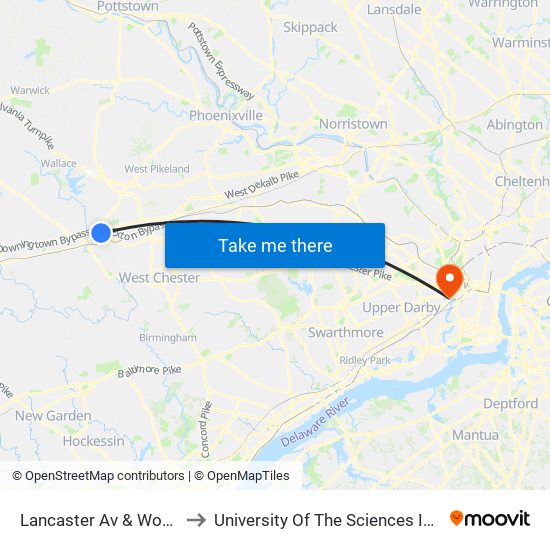 Lancaster Av & Woodbine Rd to University Of The Sciences In Philadelphia map