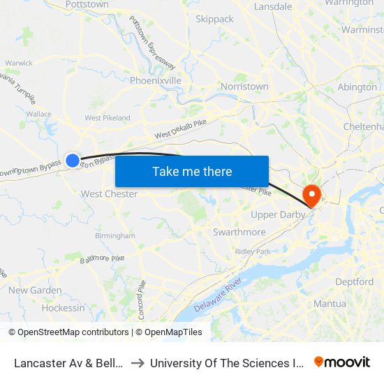 Lancaster Av & Bell Tavern Ln to University Of The Sciences In Philadelphia map