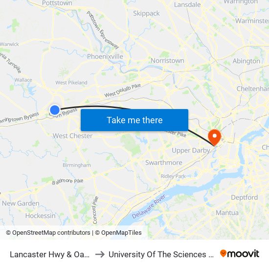 Lancaster Hwy & Oaklands Blvd to University Of The Sciences In Philadelphia map