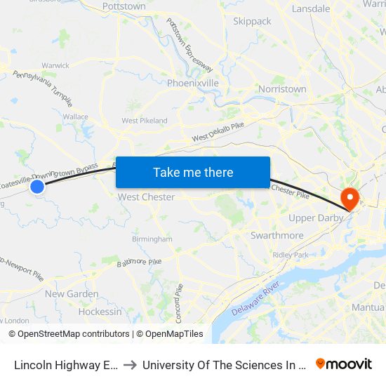 Lincoln Highway East 309 to University Of The Sciences In Philadelphia map