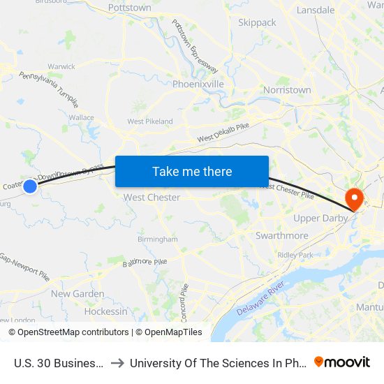 U.S. 30 Business 891 to University Of The Sciences In Philadelphia map