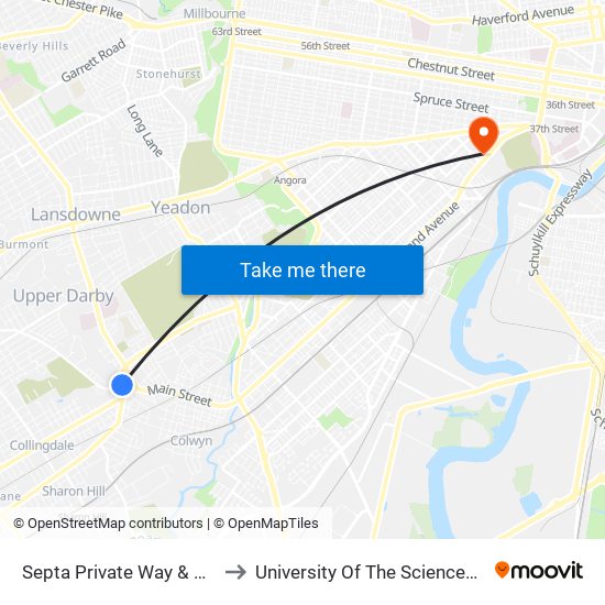 Septa Private Way & Macdade Blvd to University Of The Sciences In Philadelphia map