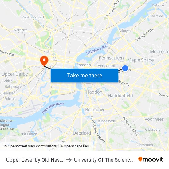 Upper Level by Old Navy/Lens Crafters to University Of The Sciences In Philadelphia map
