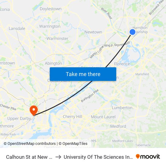 Calhoun St at New Willow St to University Of The Sciences In Philadelphia map