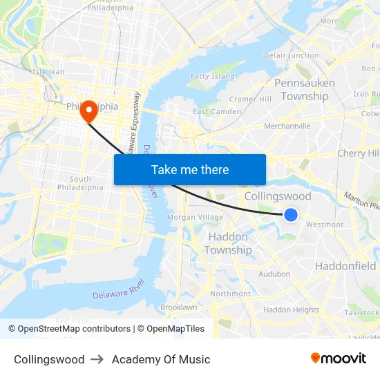 Collingswood to Academy Of Music map