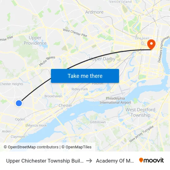 Upper Chichester Township Building to Academy Of Music map