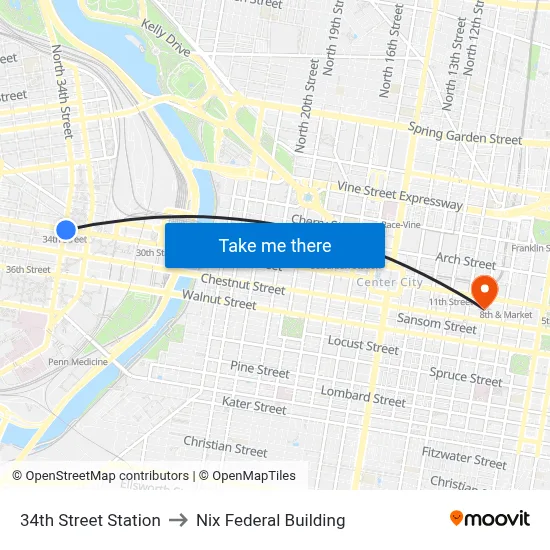 34th Street Station to Nix Federal Building map