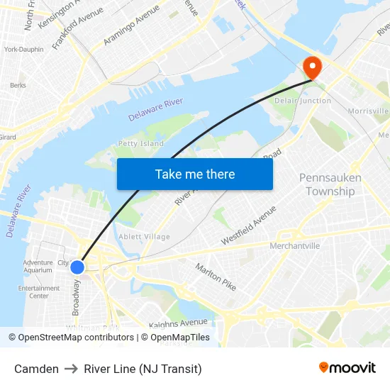Camden to River Line (NJ Transit) map