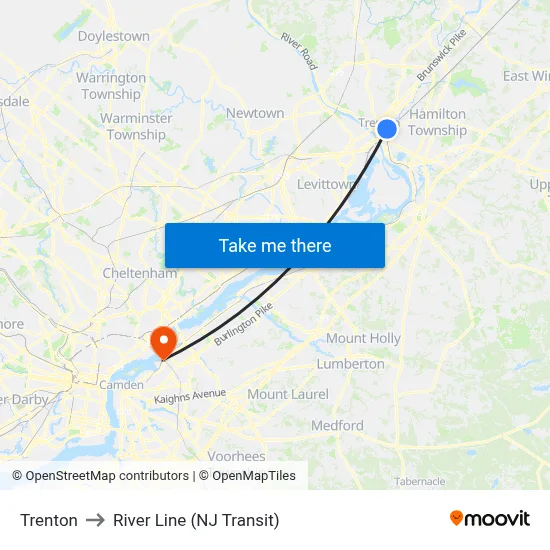 Trenton to River Line (NJ Transit) map