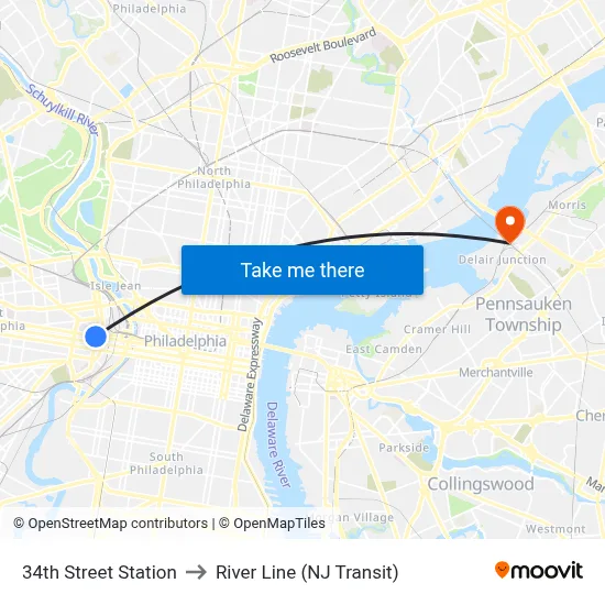 34th Street Station to River Line (NJ Transit) map