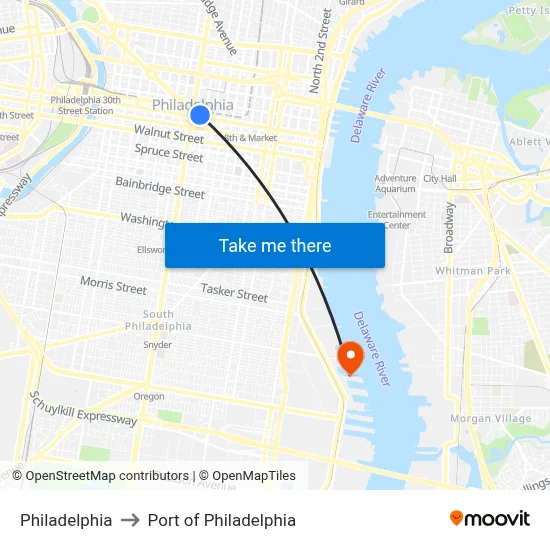 Philadelphia to Port of Philadelphia map