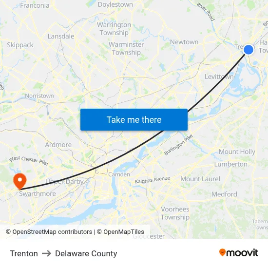 Trenton to Delaware County map