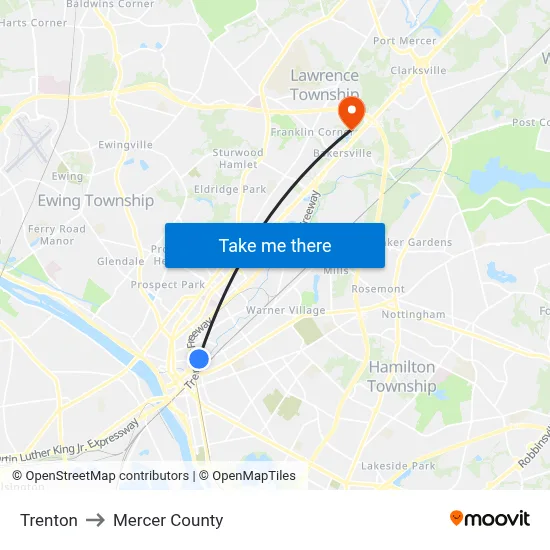 Trenton to Mercer County map