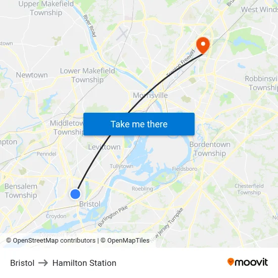 Bristol to Hamilton Station map