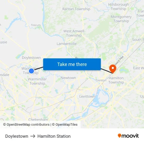 Doylestown to Hamilton Station map