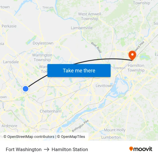 Fort Washington to Hamilton Station map