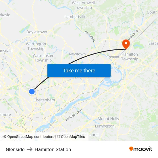 Glenside to Hamilton Station map
