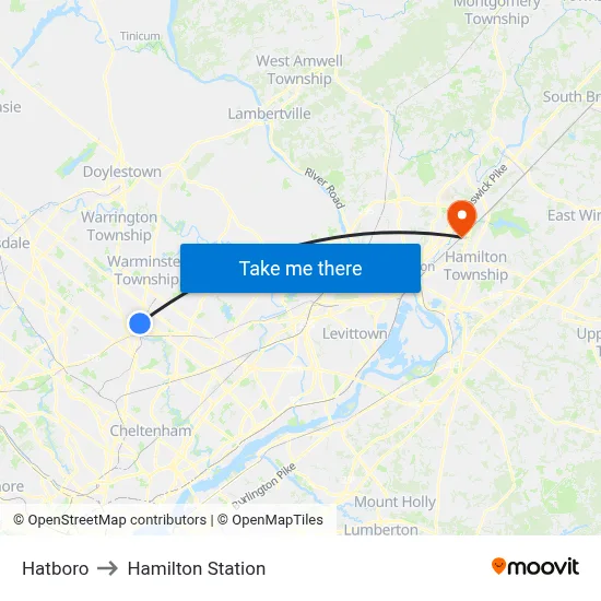 Hatboro to Hamilton Station map