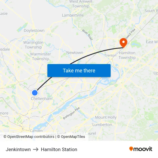 Jenkintown to Hamilton Station map