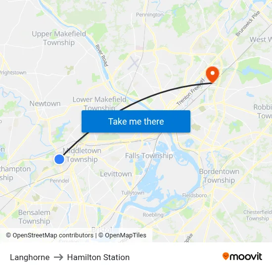 Langhorne to Hamilton Station map