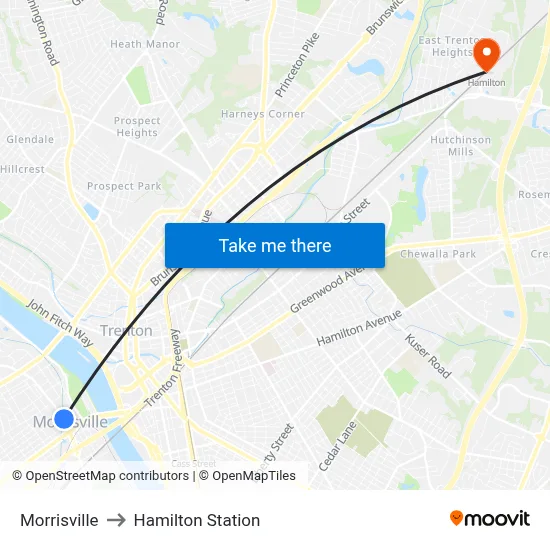 Morrisville to Hamilton Station map