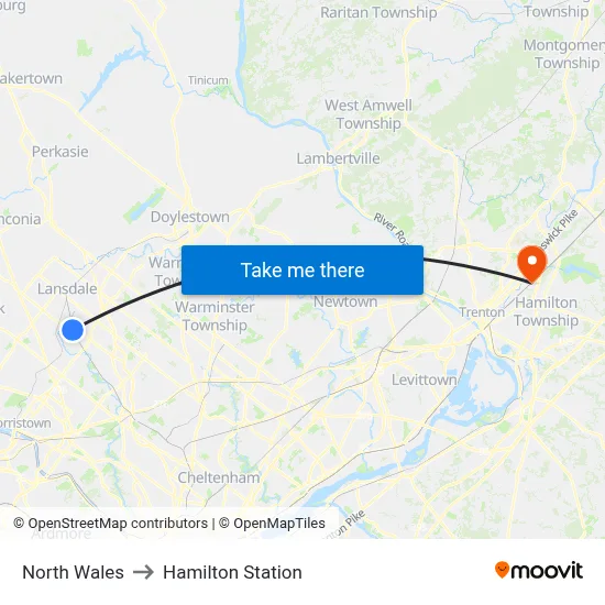 North Wales to Hamilton Station map
