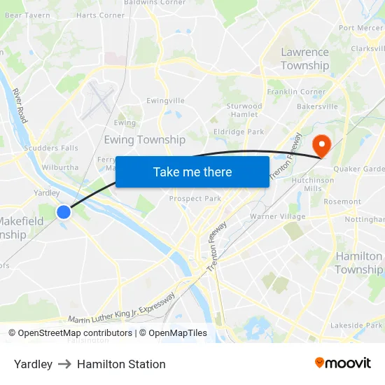 Yardley to Hamilton Station map