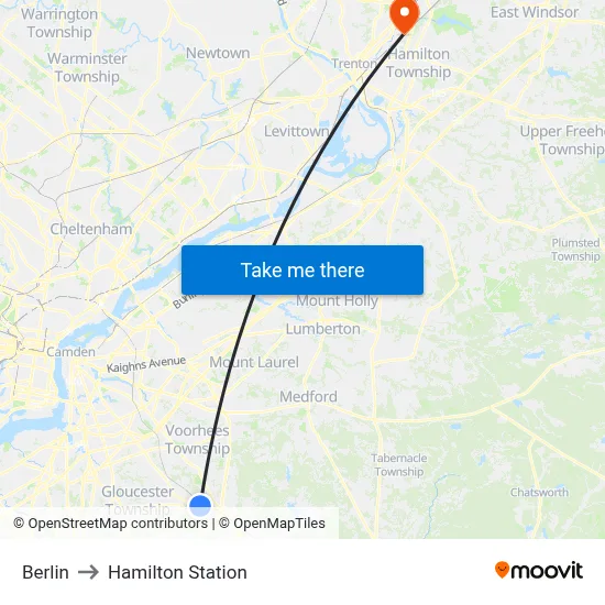 Berlin to Hamilton Station map
