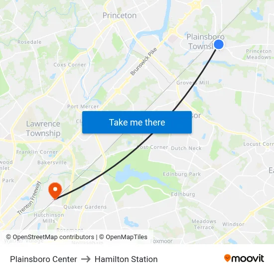 Plainsboro Center to Hamilton Station map