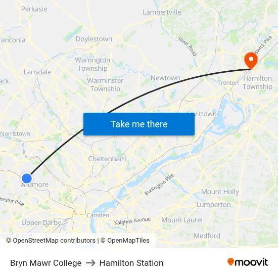 Bryn Mawr College to Hamilton Station map
