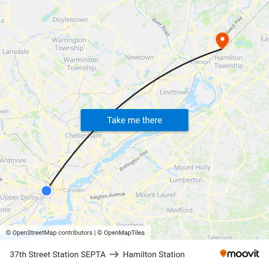 37th Street Station SEPTA to Hamilton Station map