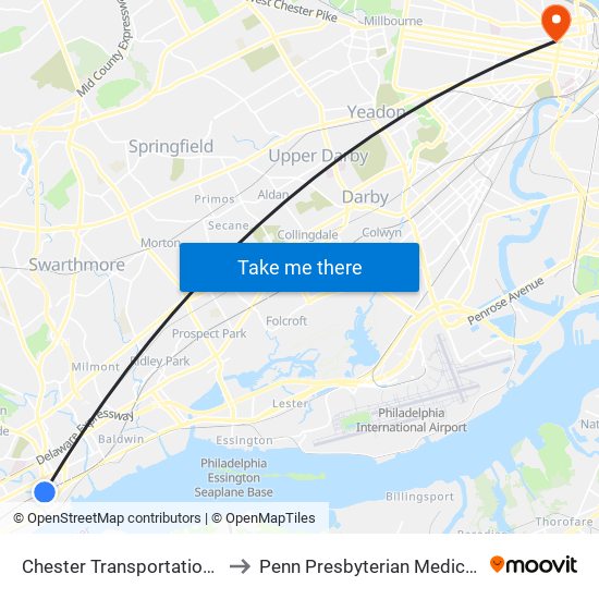 Chester Transportation Center to Penn Presbyterian Medical Center map